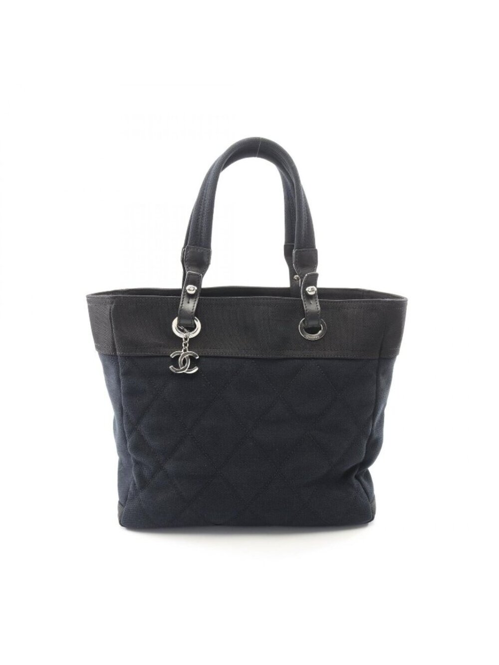 Chanel Tote Bag Paris Biarritz MM Black Canvas Leather MM